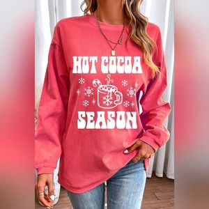 Women's HOT COCOA SEASON Ribbed Dusty Pink Round Neck Sweatshirt